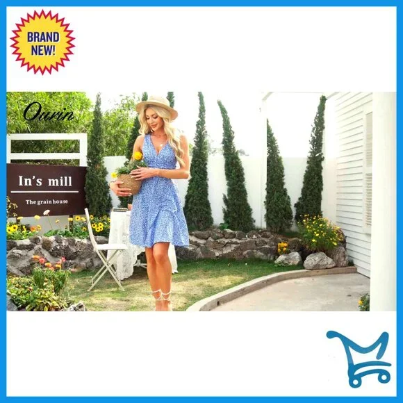 Floral Sundress Sleeveless V Neck Flowy Summer Dress with Pockets Chic - Picture 7 of 7